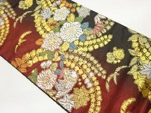 ふくれ織鴛鴦に辻が花・草花模様織出し袋帯